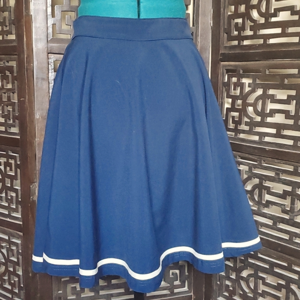 Rock Steady Modcloth size L blue skirt with white stripe.